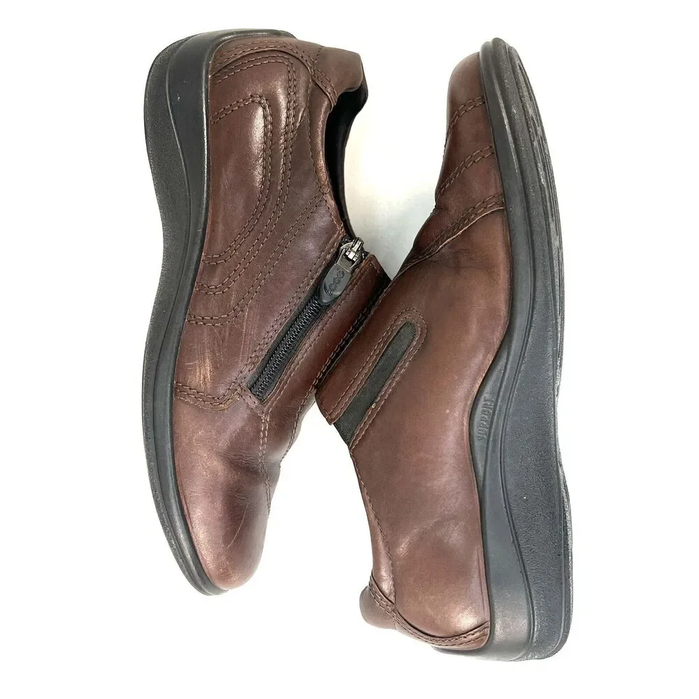 Ecco Vegetable Tanned Lightweight Brown Leather Zip Ankle Boots Shoes Size 39